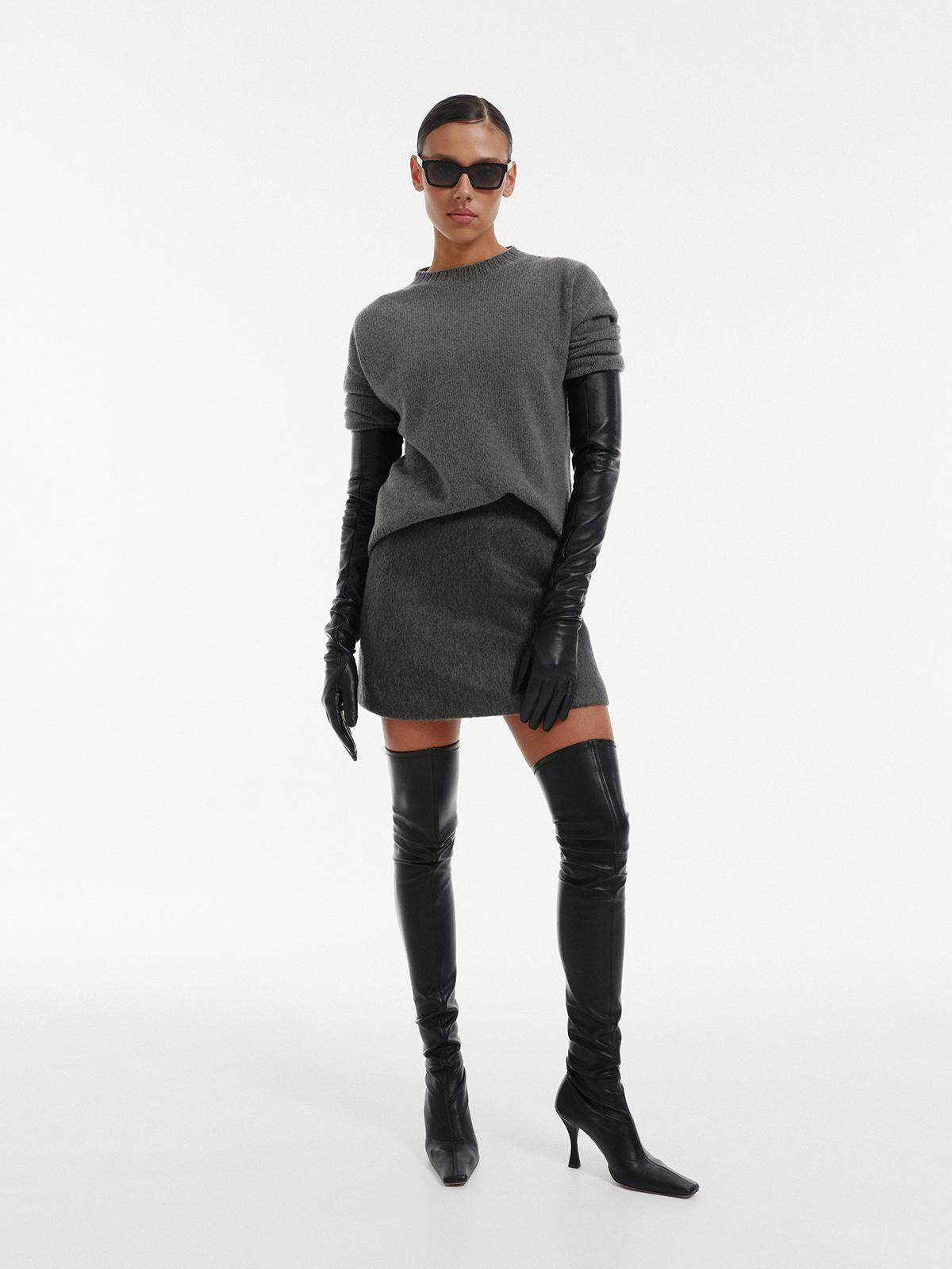 A-line winter mini skirt in structured wool