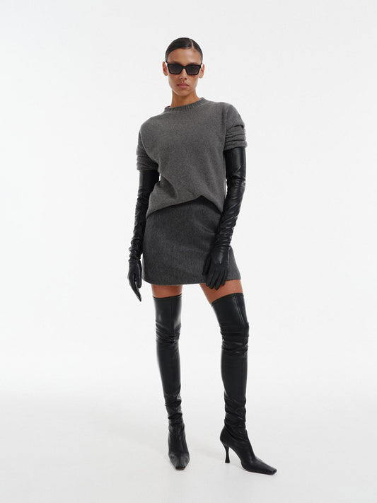 A-line winter mini skirt in structured wool