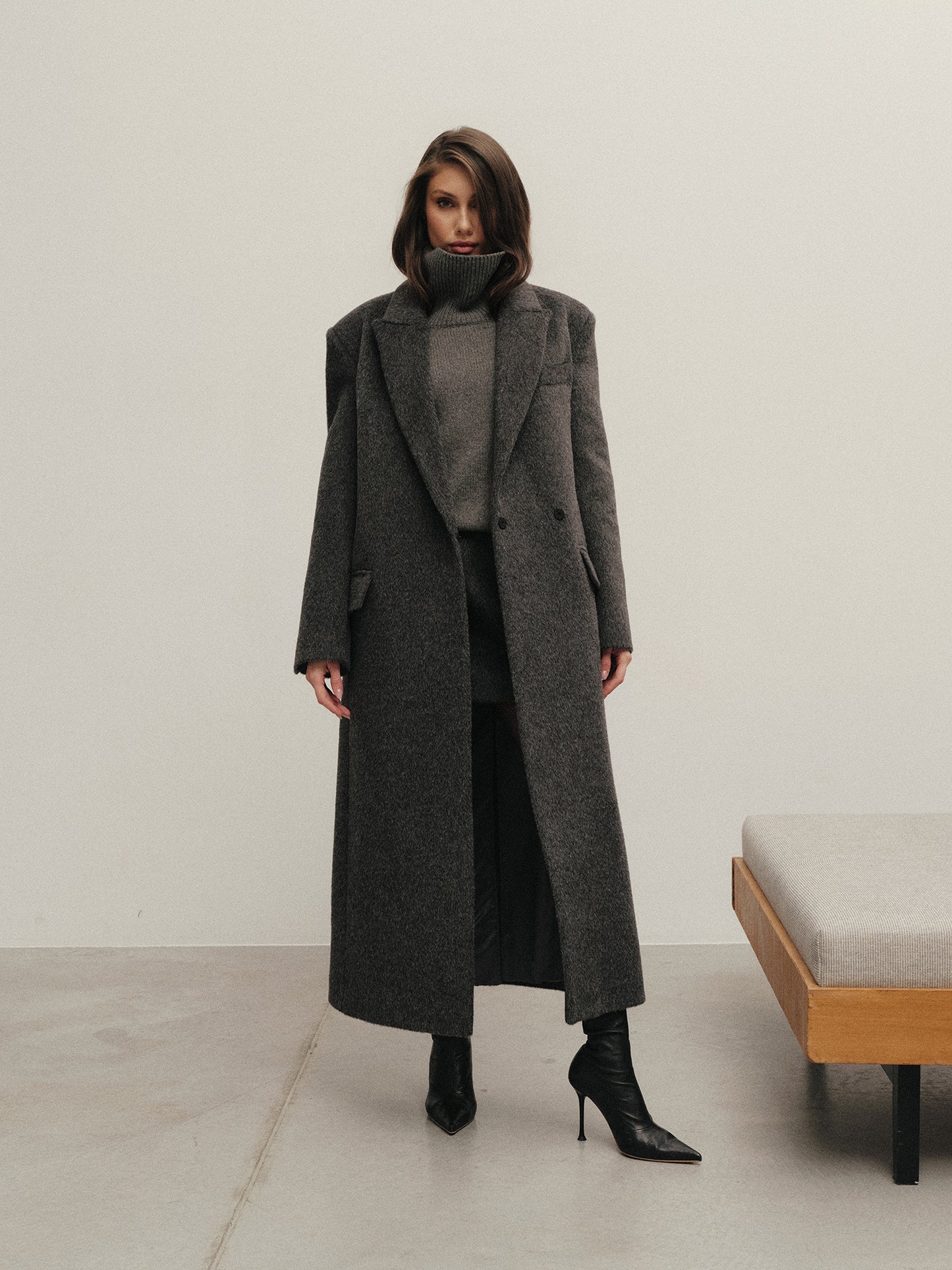 Blake relaxed fit belted winter coat in alpaca wool