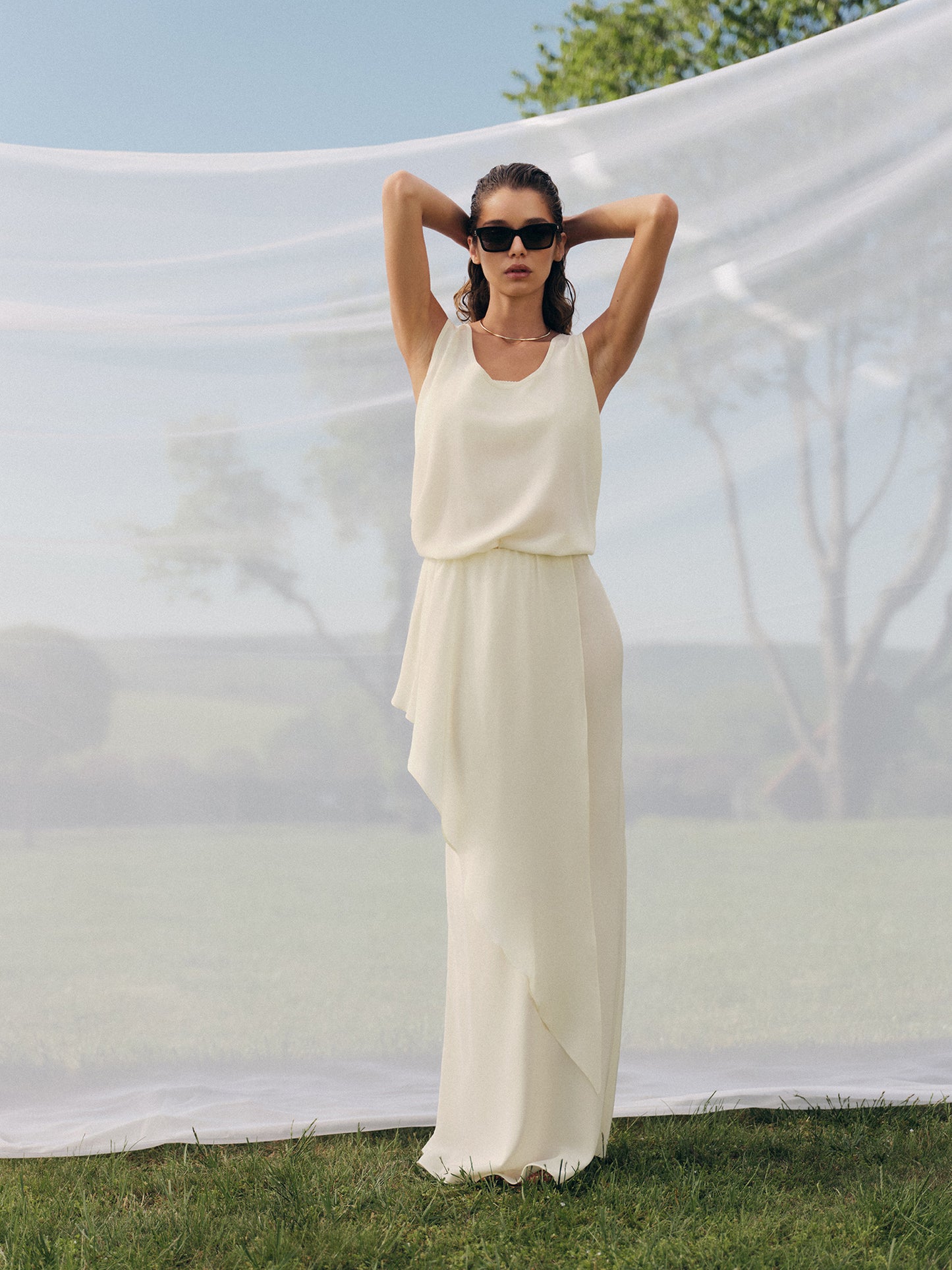 The Muse maxi layered silk skirt with matching tank top
