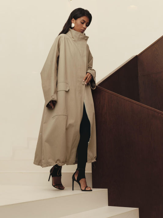 Heavy cotton maxi volume lined trench parka