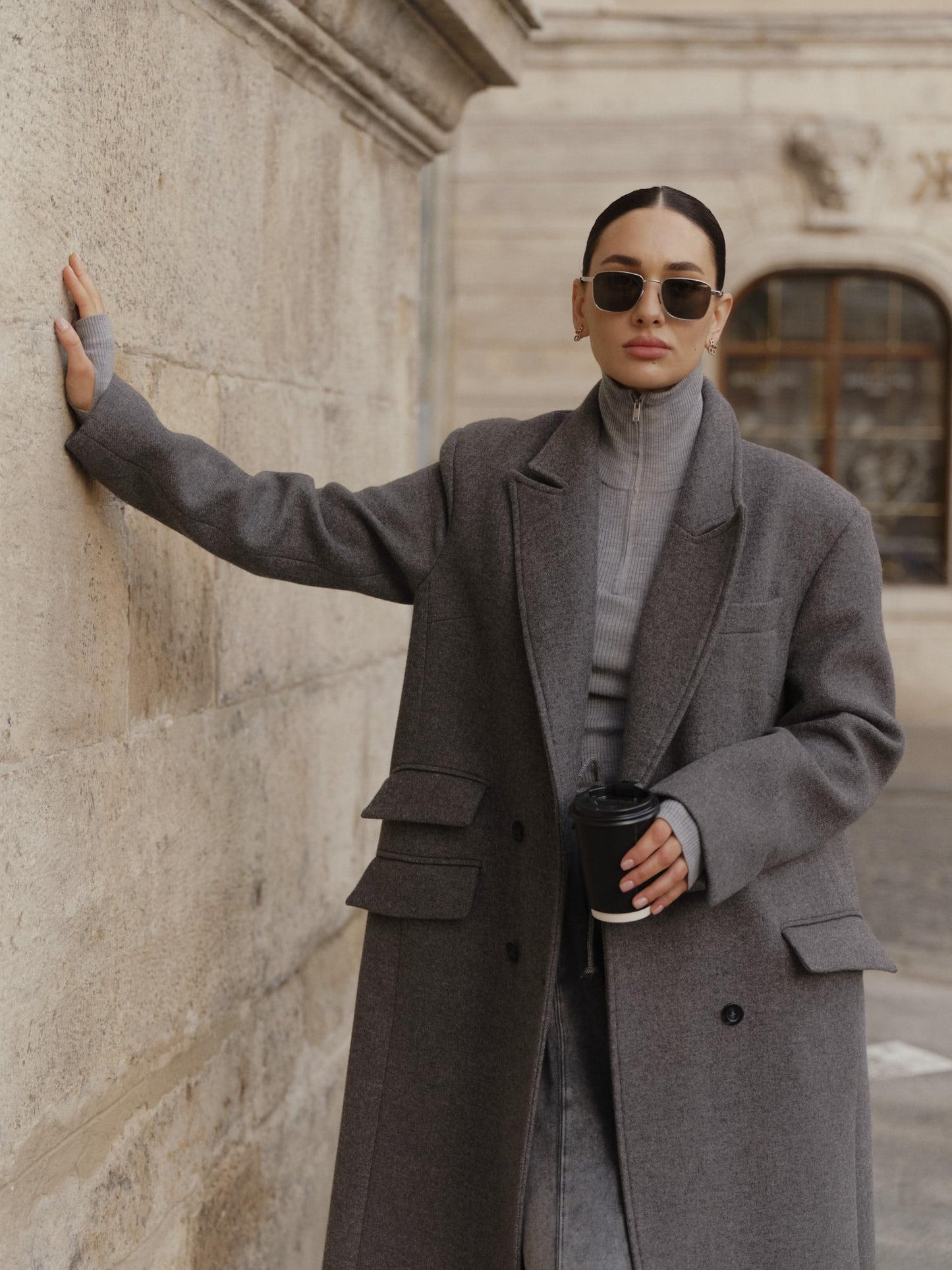 Straight fit oversized coat with twin flap pockets