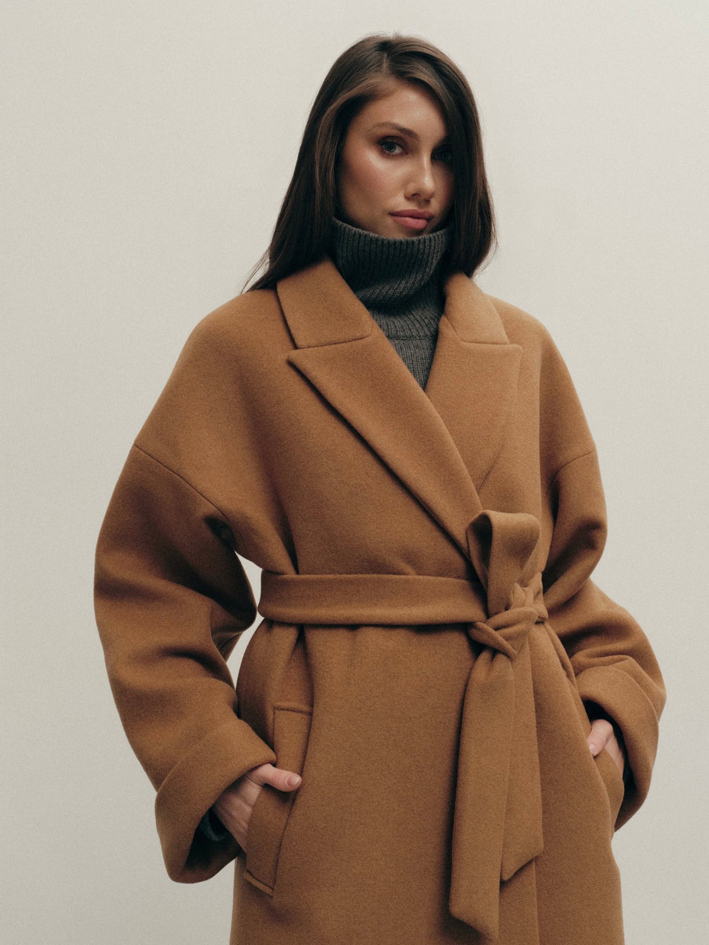 Siena winter belted coat in insulated wool