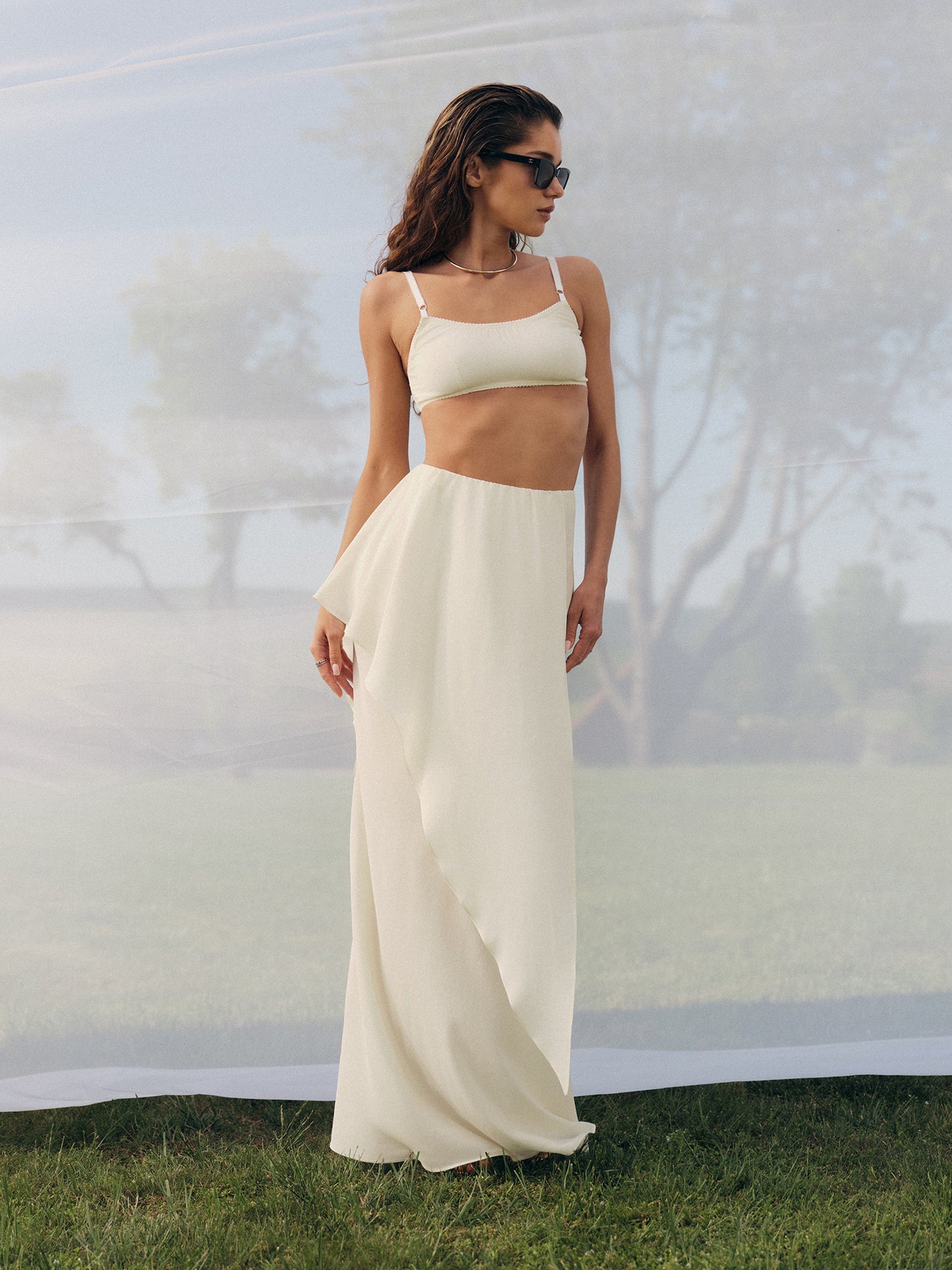 The Muse maxi layered silk skirt