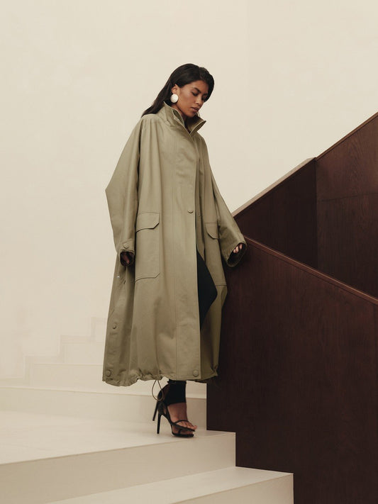 Heavy cotton maxi volume lined trench parka