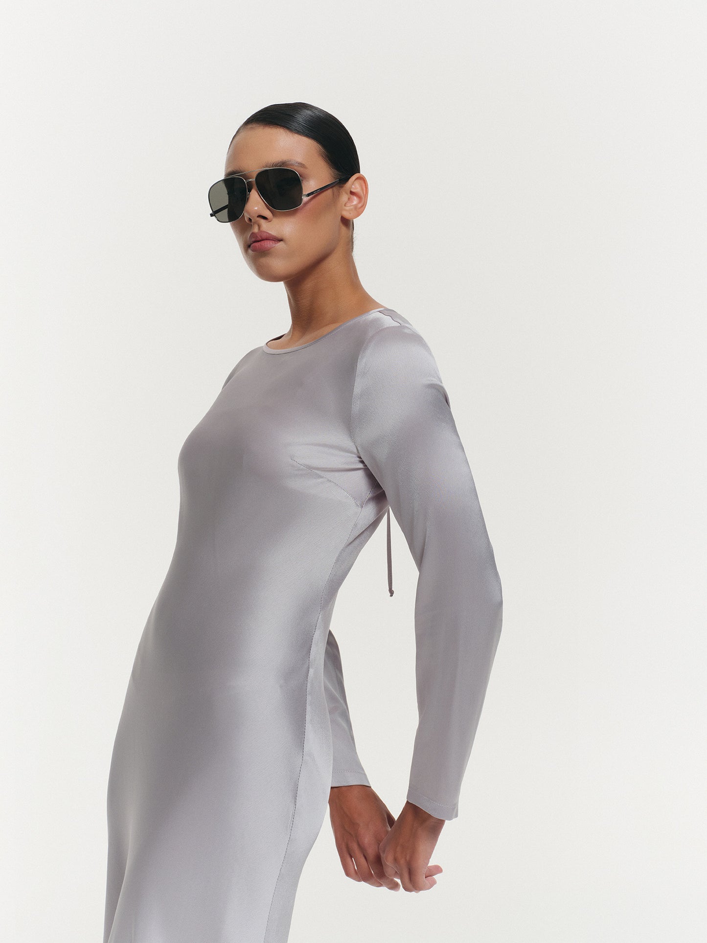 Long-sleeve maxi viscose slip dress