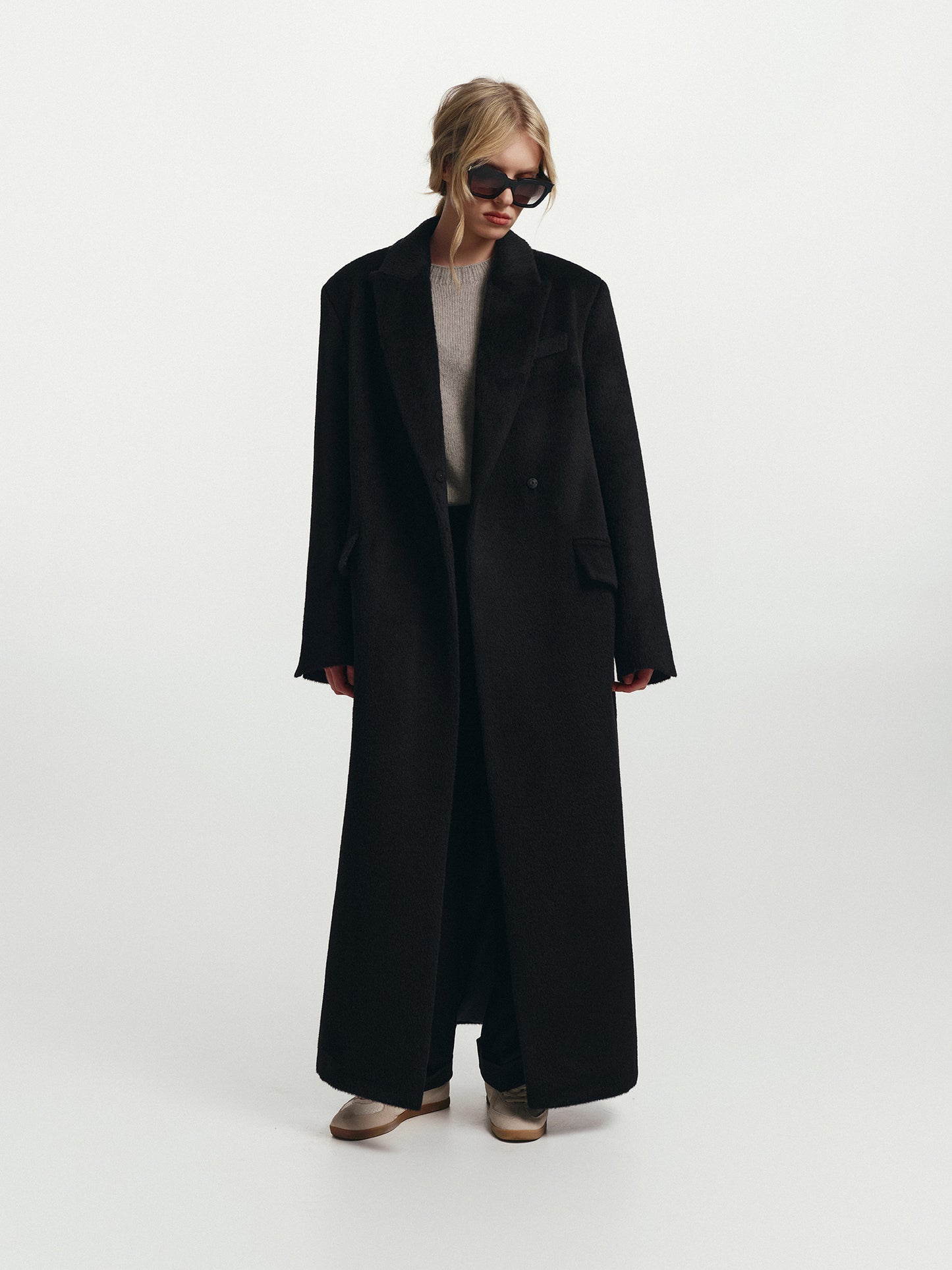 Blake relaxed fit belted winter coat in alpaca wool