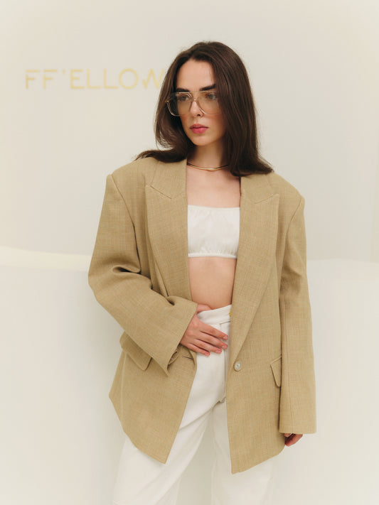 Ava relaxed fit linen silk blazer with accent sleeve
