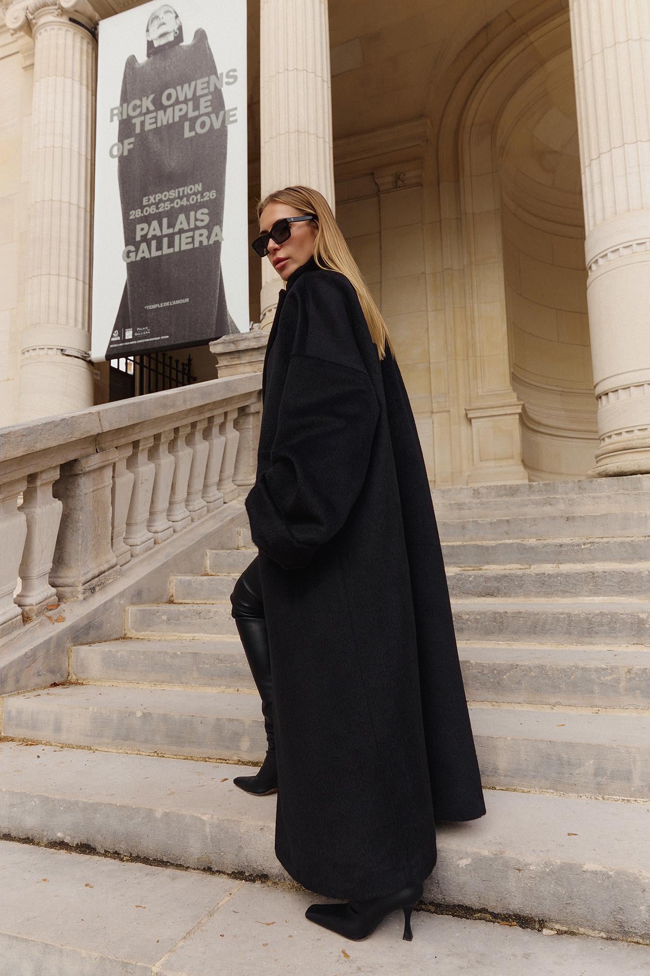 Tokyo volume maxi winter alpaca coat with belt