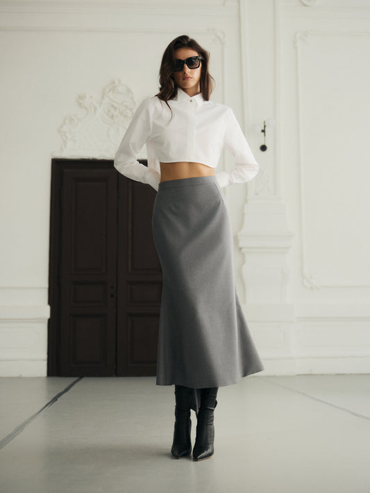 Megan asymmetric fine wool midi skirt
