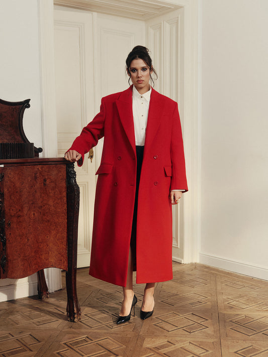 Franky tailored wool coat in accent red