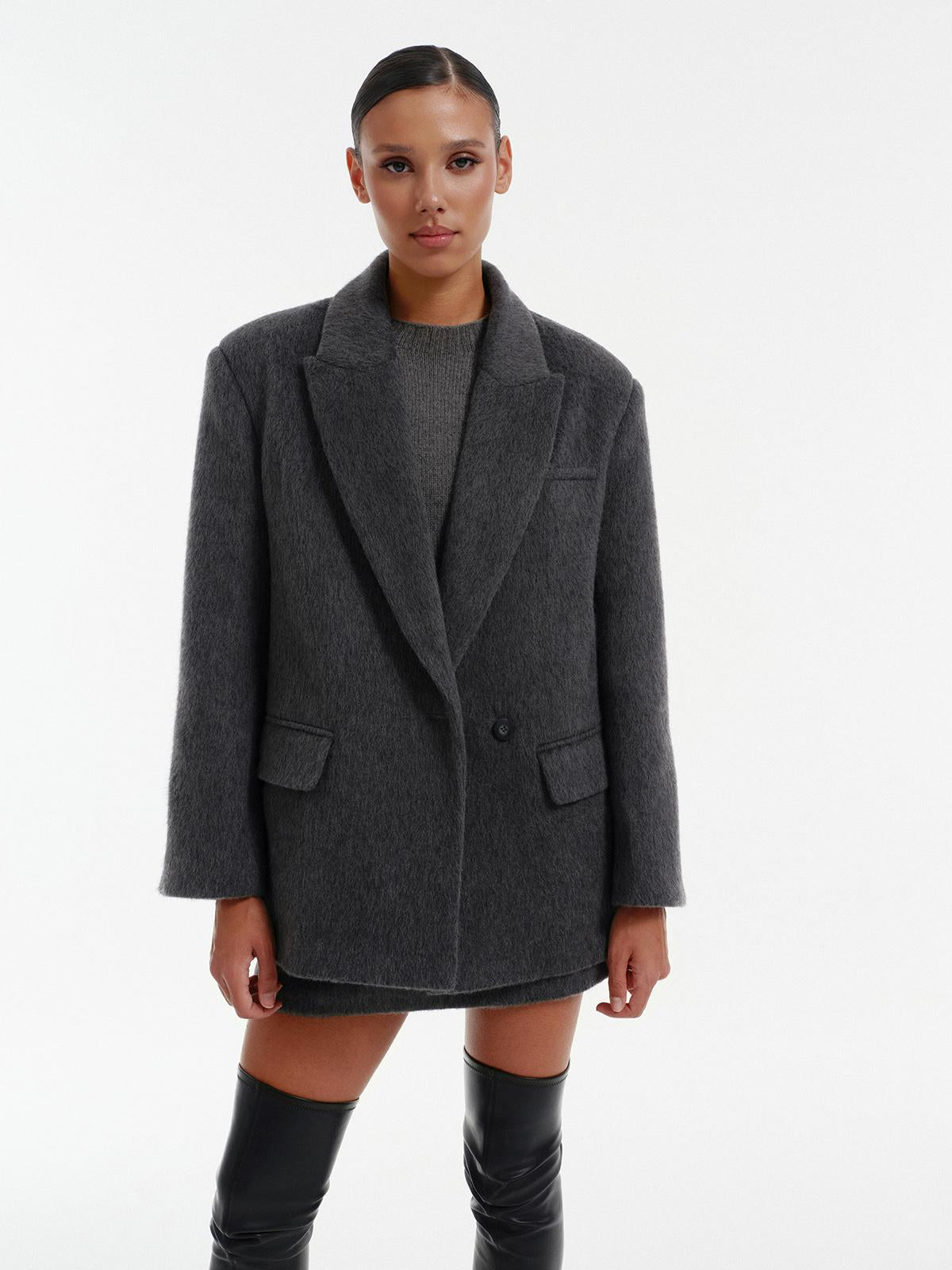 Ava loose fit winter jacket in wool mohair alpaca blend