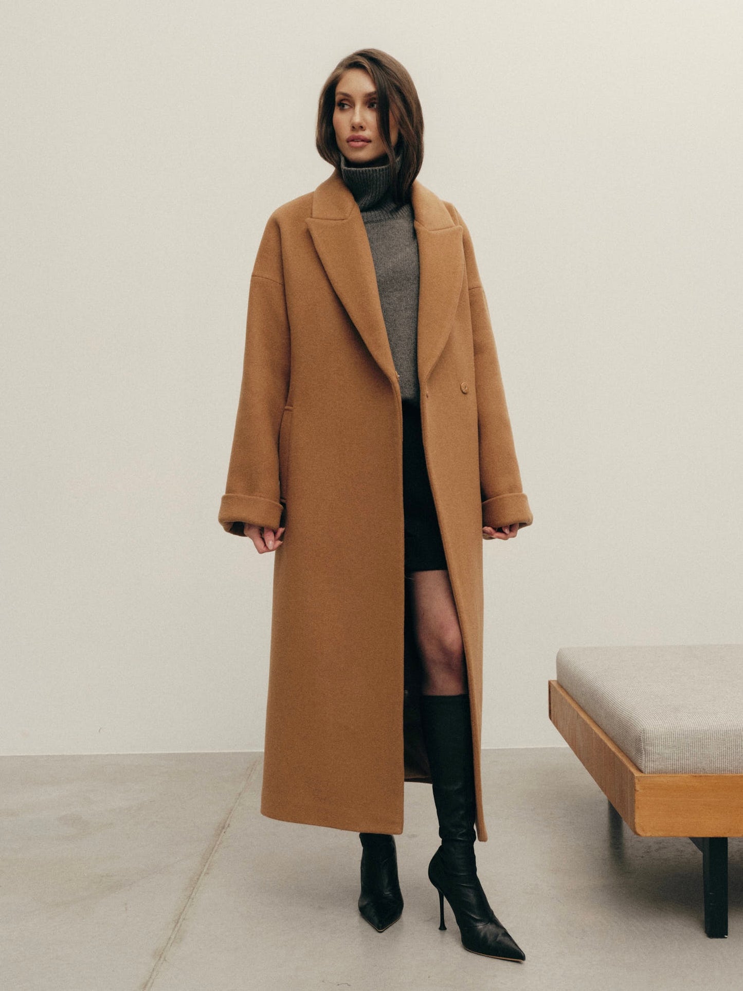 Siena winter belted coat in insulated wool
