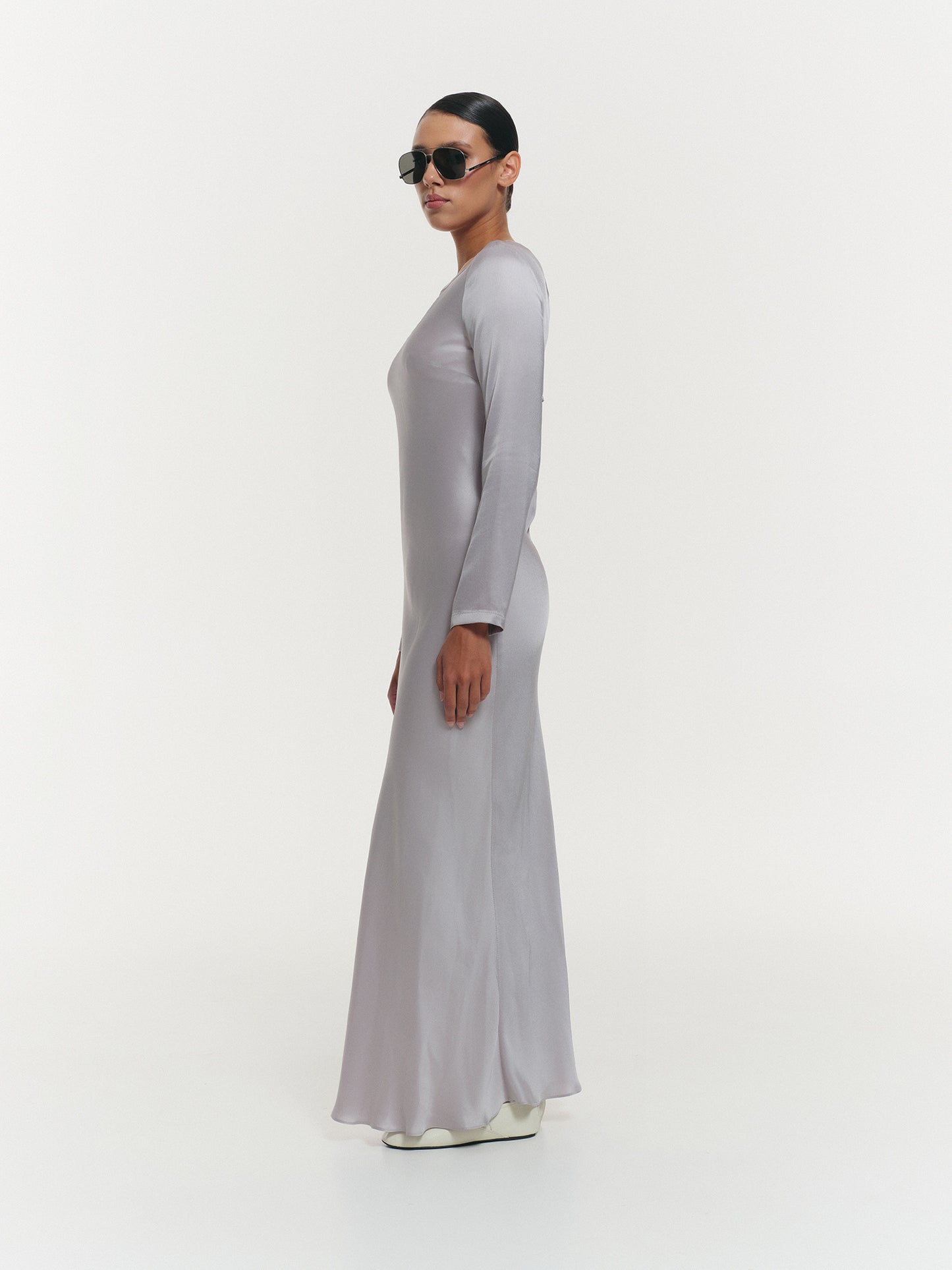 Long-sleeve maxi viscose slip dress