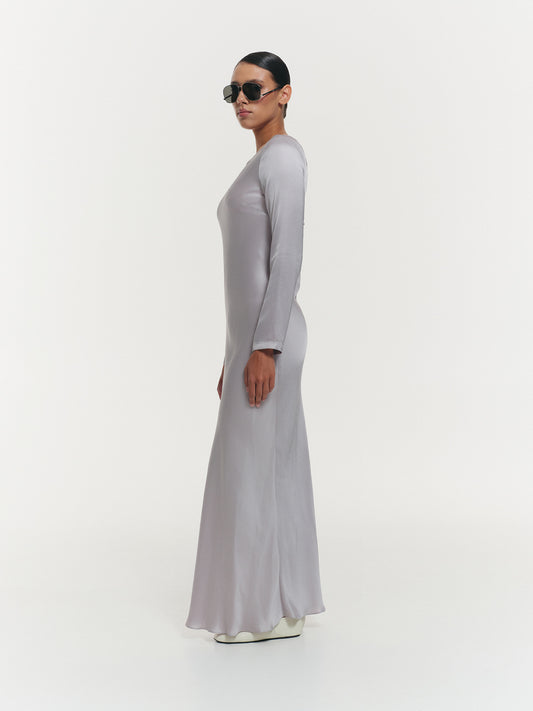 Long-sleeve maxi viscose slip dress