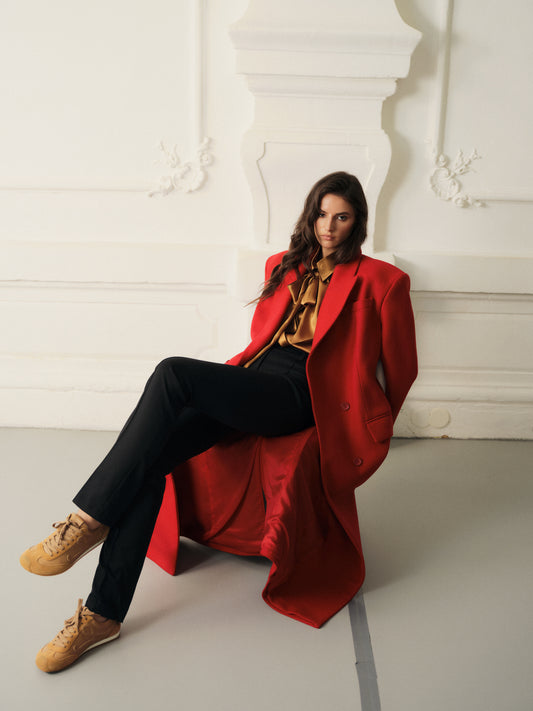 Franky tailored wool coat in accent red