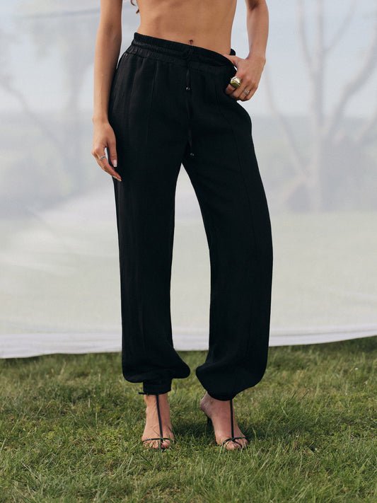 Yasmine stitched-in creases linen jogger-pants