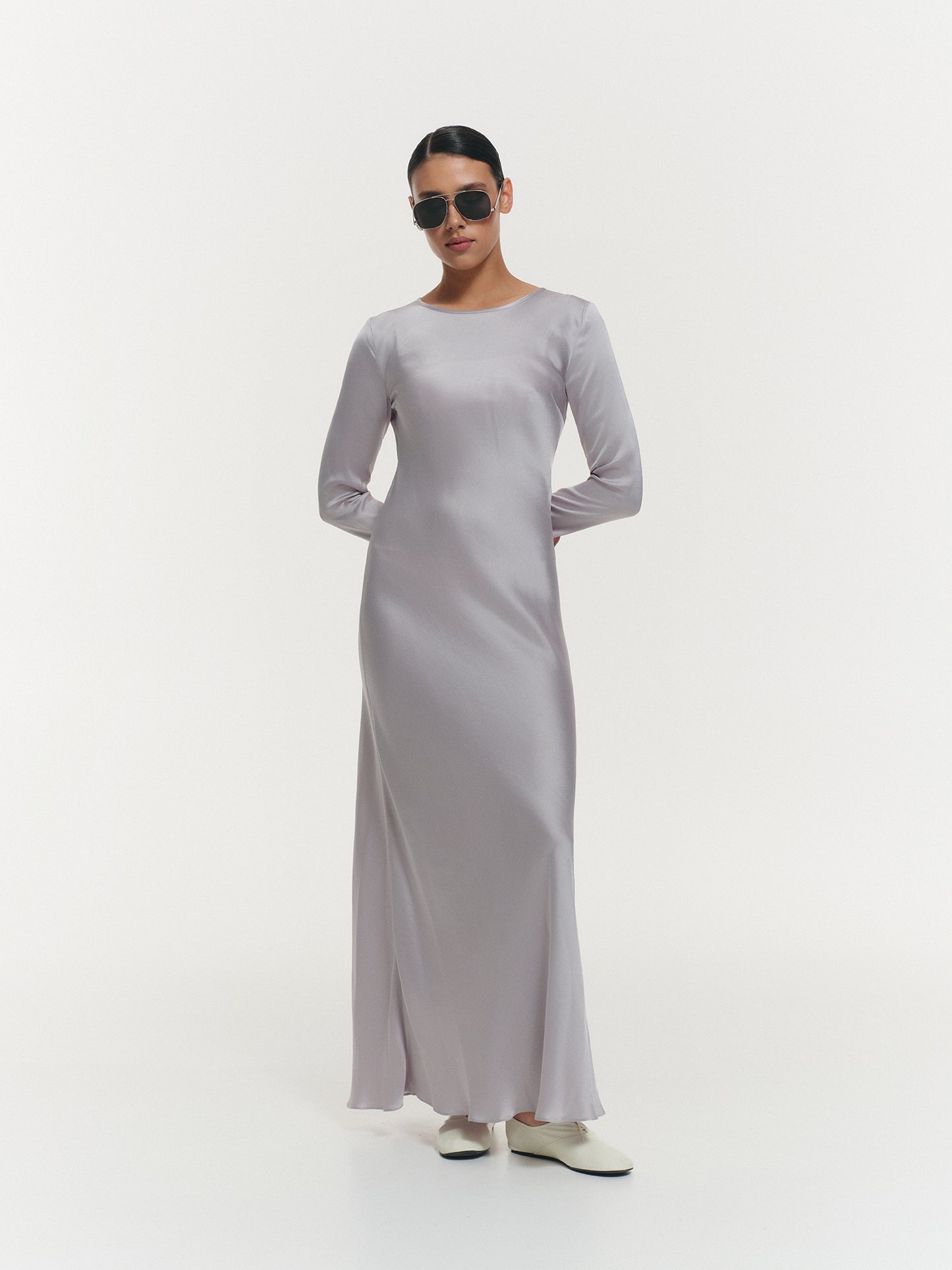 Long-sleeve maxi viscose slip dress