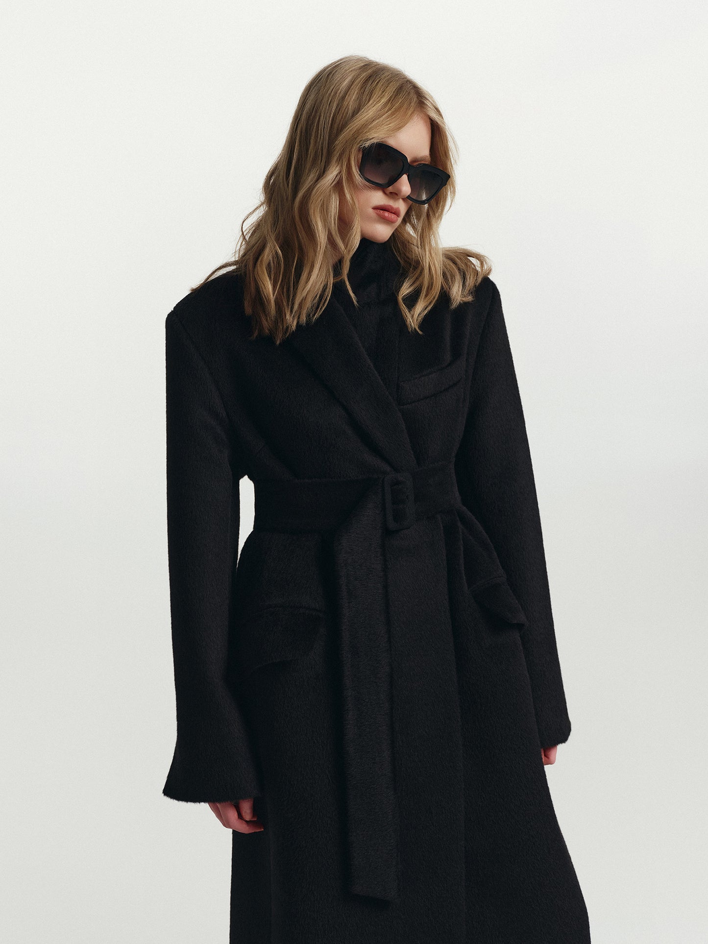 Blake relaxed fit belted winter coat in alpaca wool