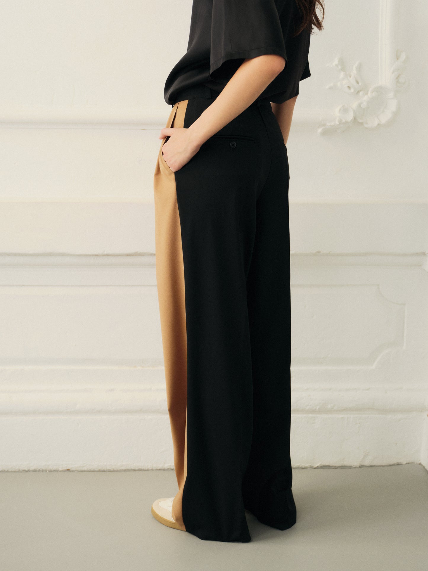 Noah wide leg palazzo pants with contrast caramel front