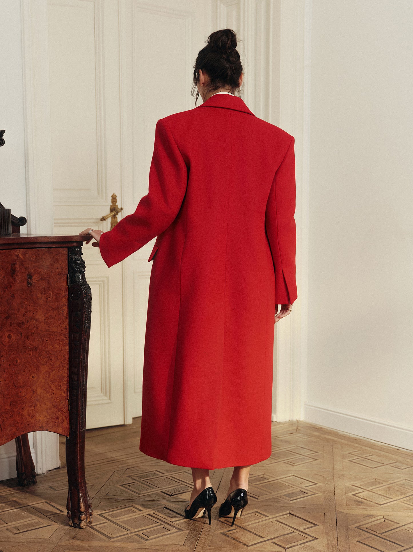 Franky tailored wool coat in accent red