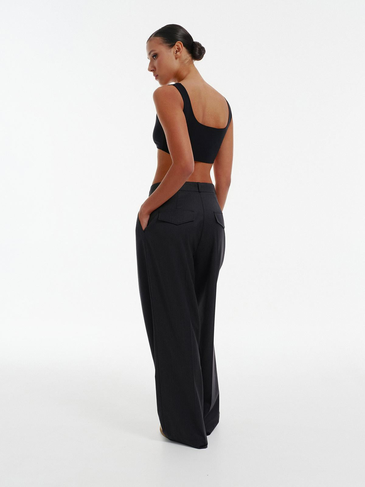 Noah wide leg palazzo pants in dark grey wool