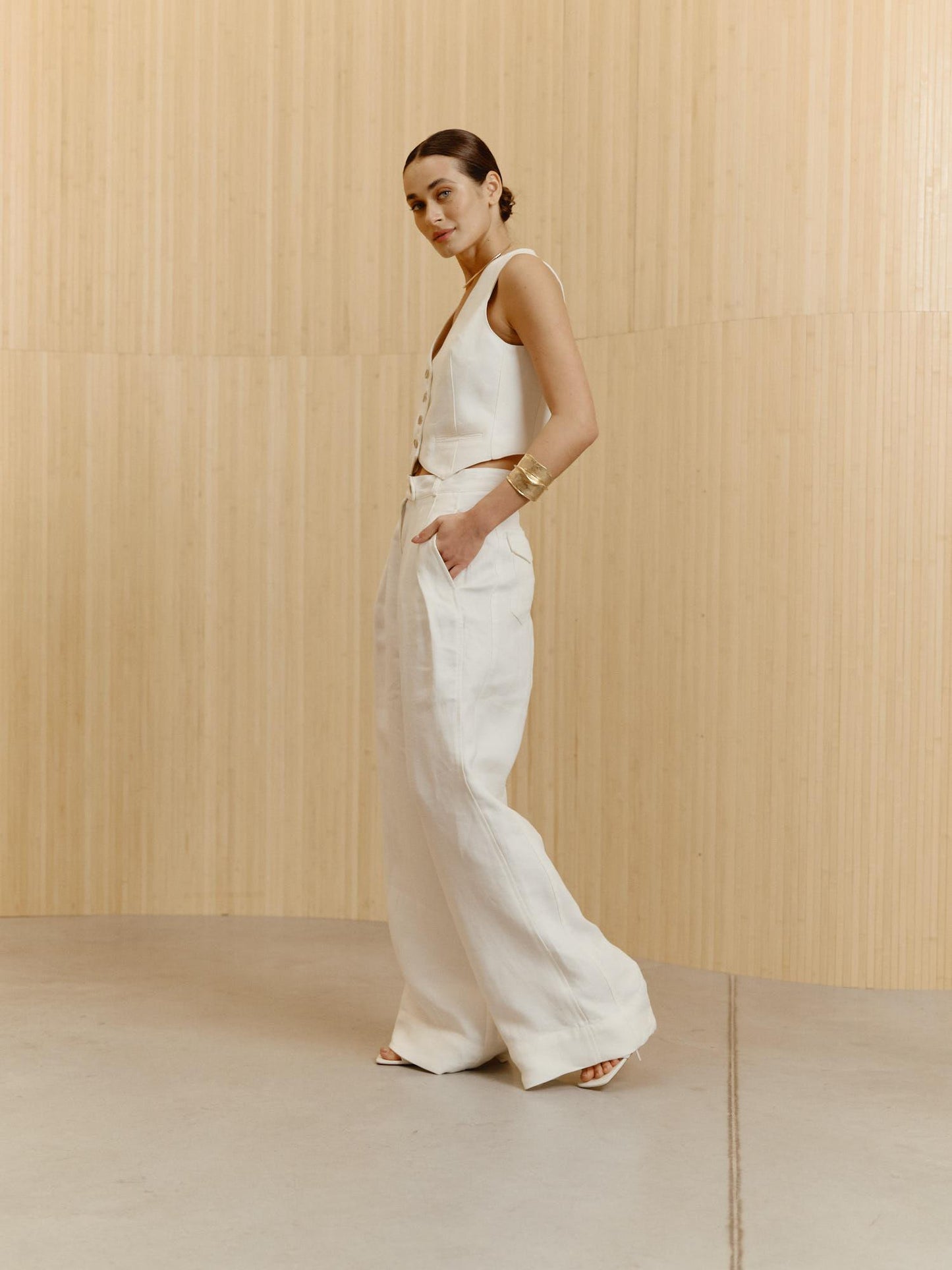 Wide leg cotton linen blend palazzo pants