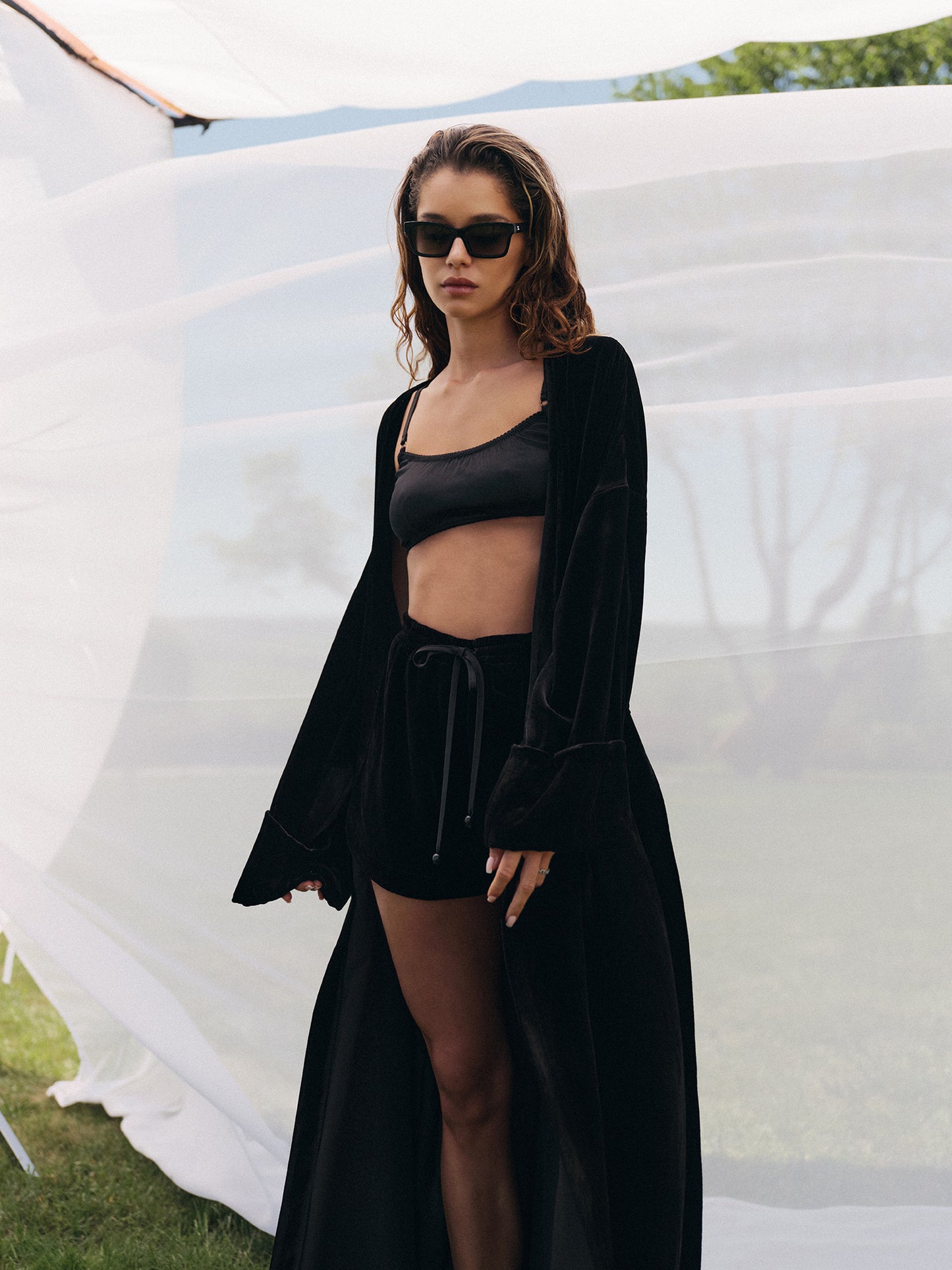 Two-piece set in viscose silk blend