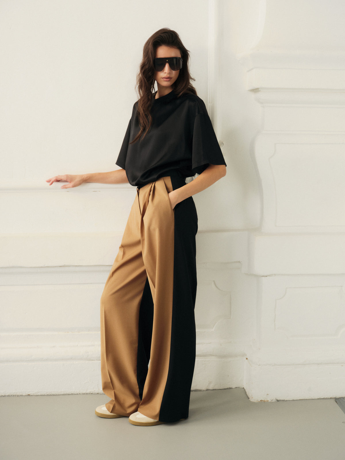 Noah wide leg palazzo pants with contrast caramel front