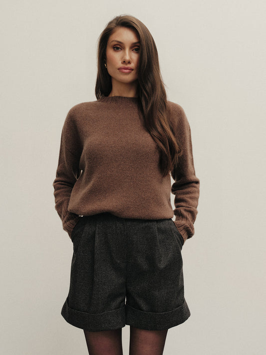 Tailored shorts in dark grey melange wool