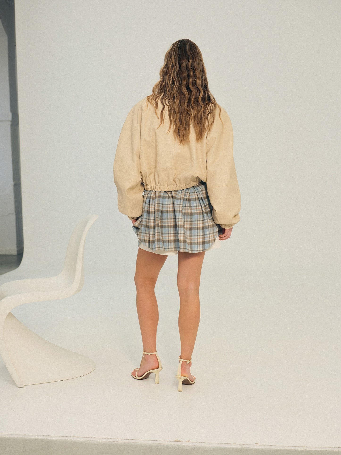 PU coated textile bomber jacket in vanilla color