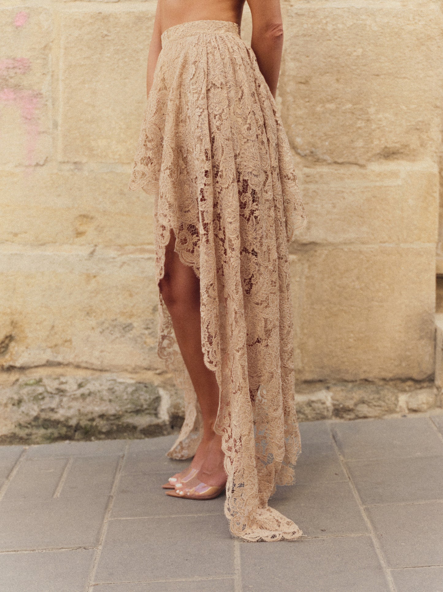 Asymmetric lace skirt