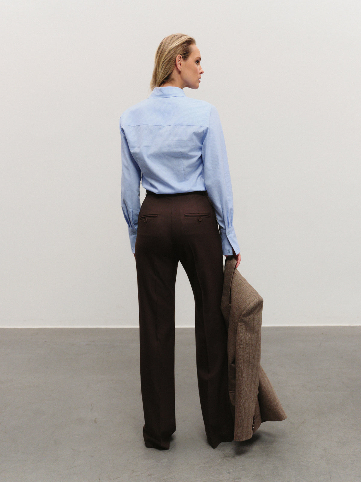Otto regular fit straight pants in fine milk chocolate wool