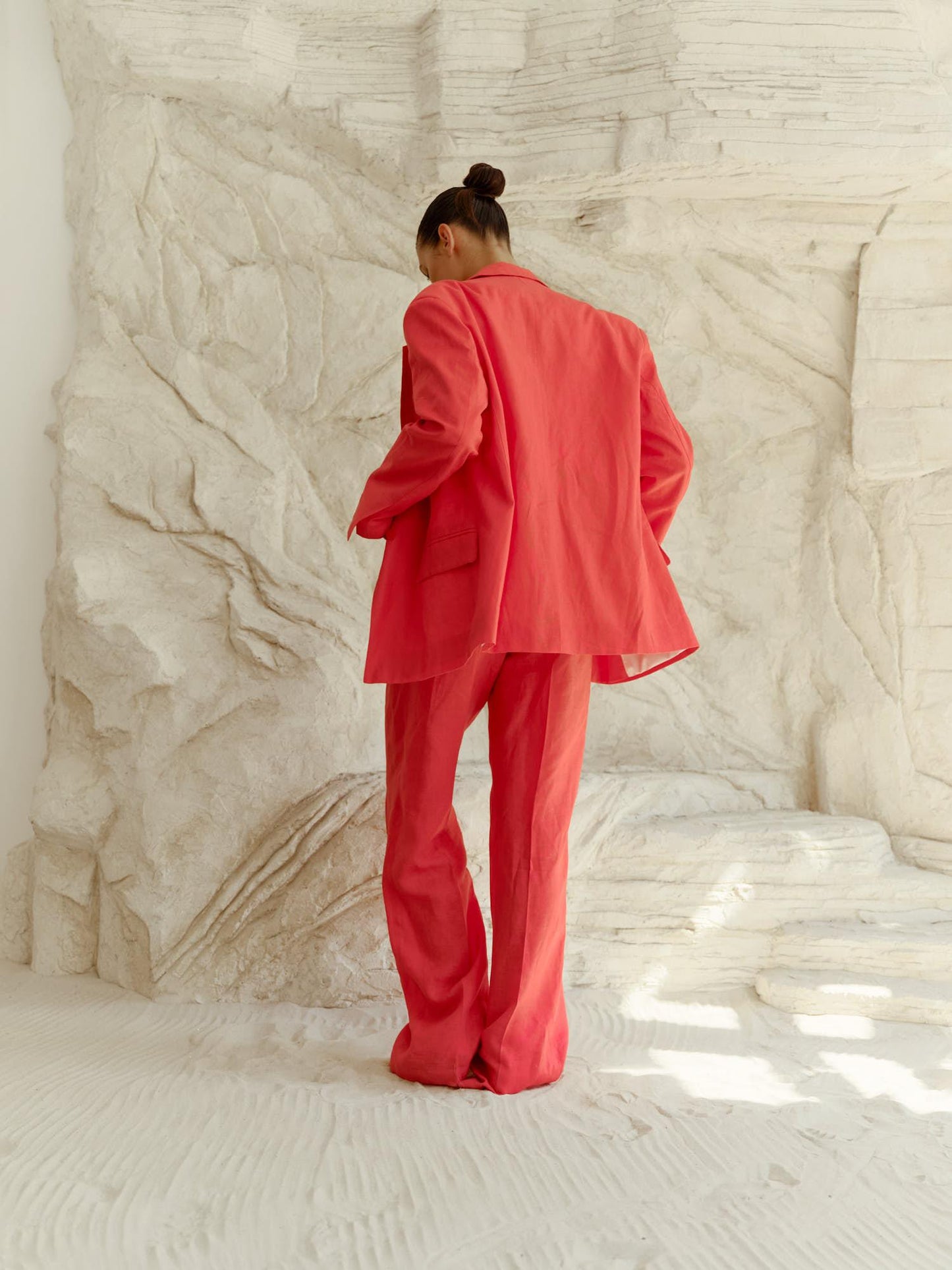 Two-piece linen set with wide leg pants