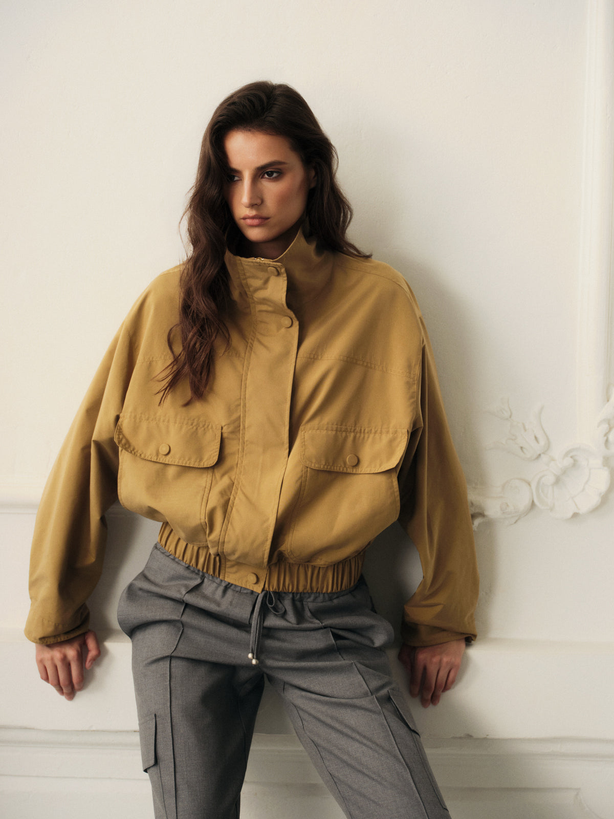 High neck bomber jacket in waterproof fabric