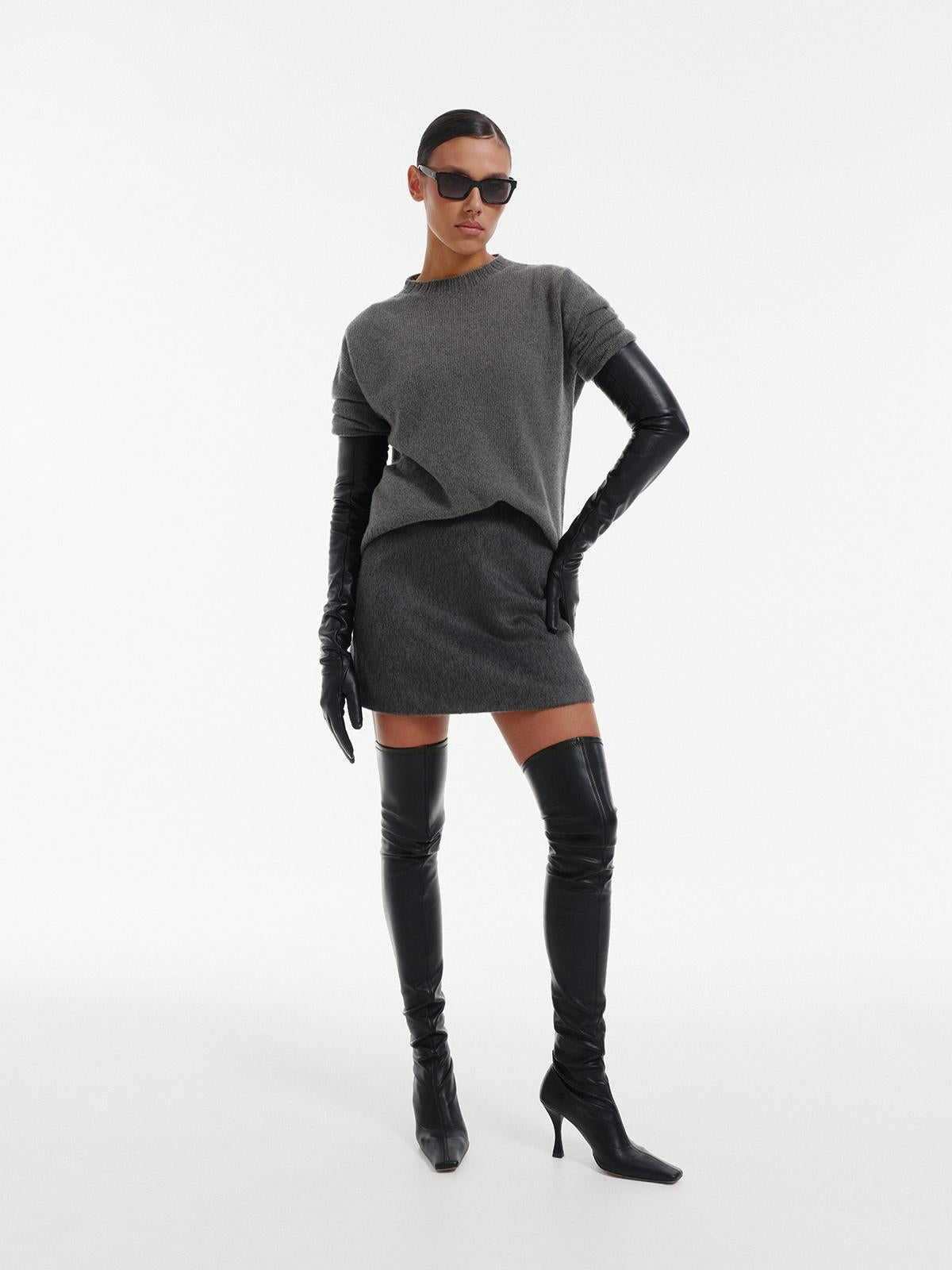 A-line winter mini skirt in structured wool