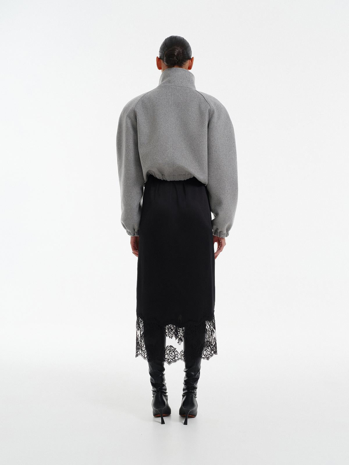 High neck bomber jacket in grey virgin wool