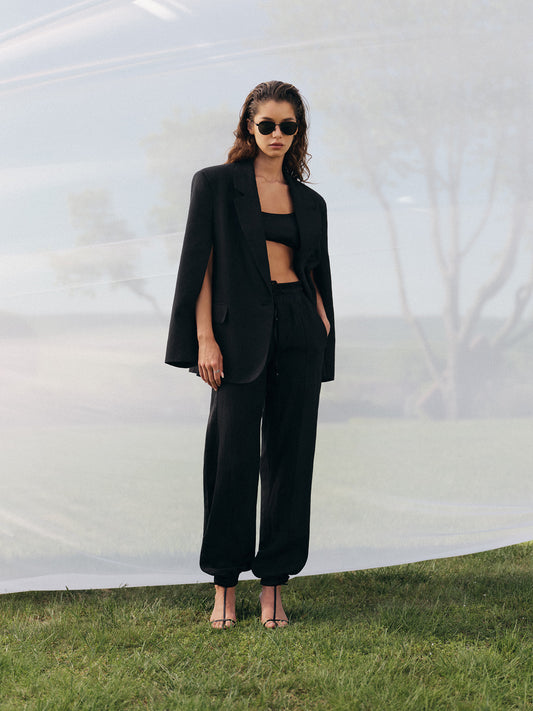 Ralph accent cape-sleeve linen blazer with matching Yasmine pants