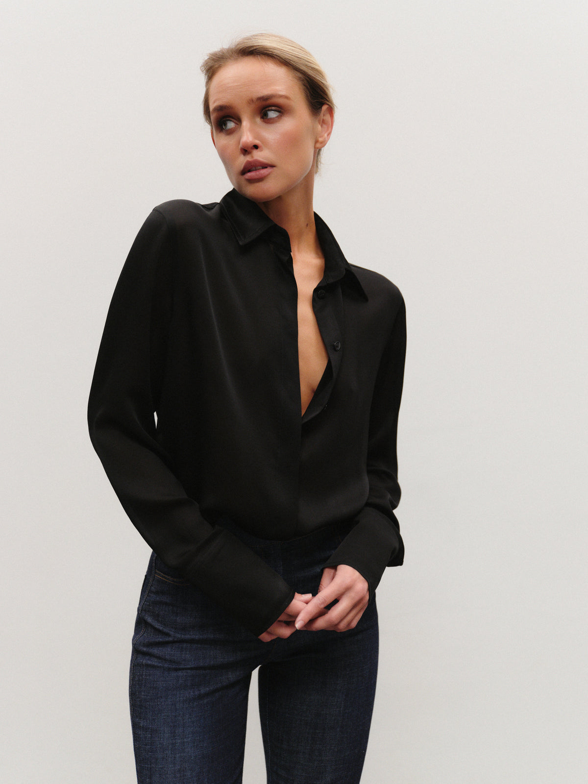 Black silk loose fit shirt