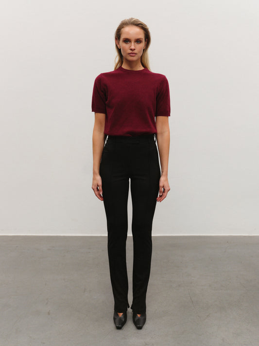 Bottom zipper high-waist slim fit pants