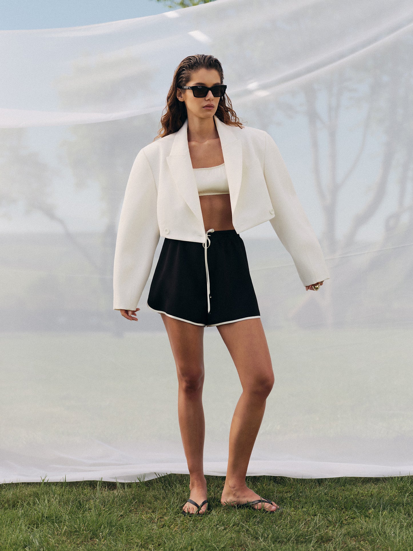 Kerry wool crop jacket with curved sleeves