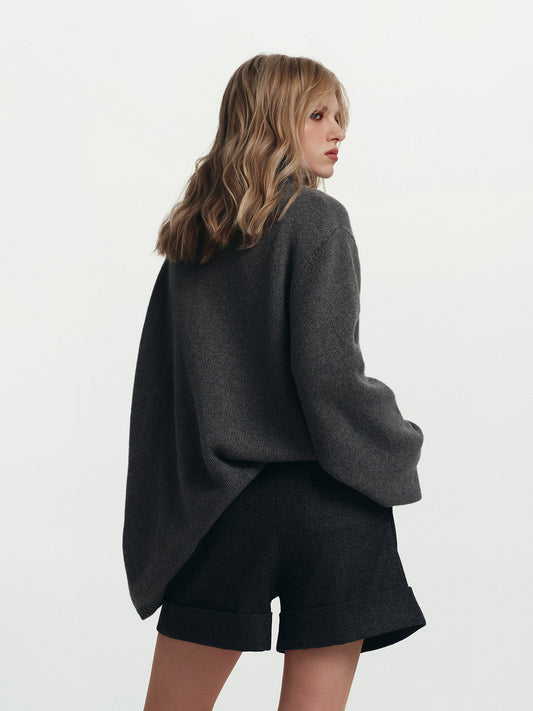 High neck oversized cashmere sweater in deep grey