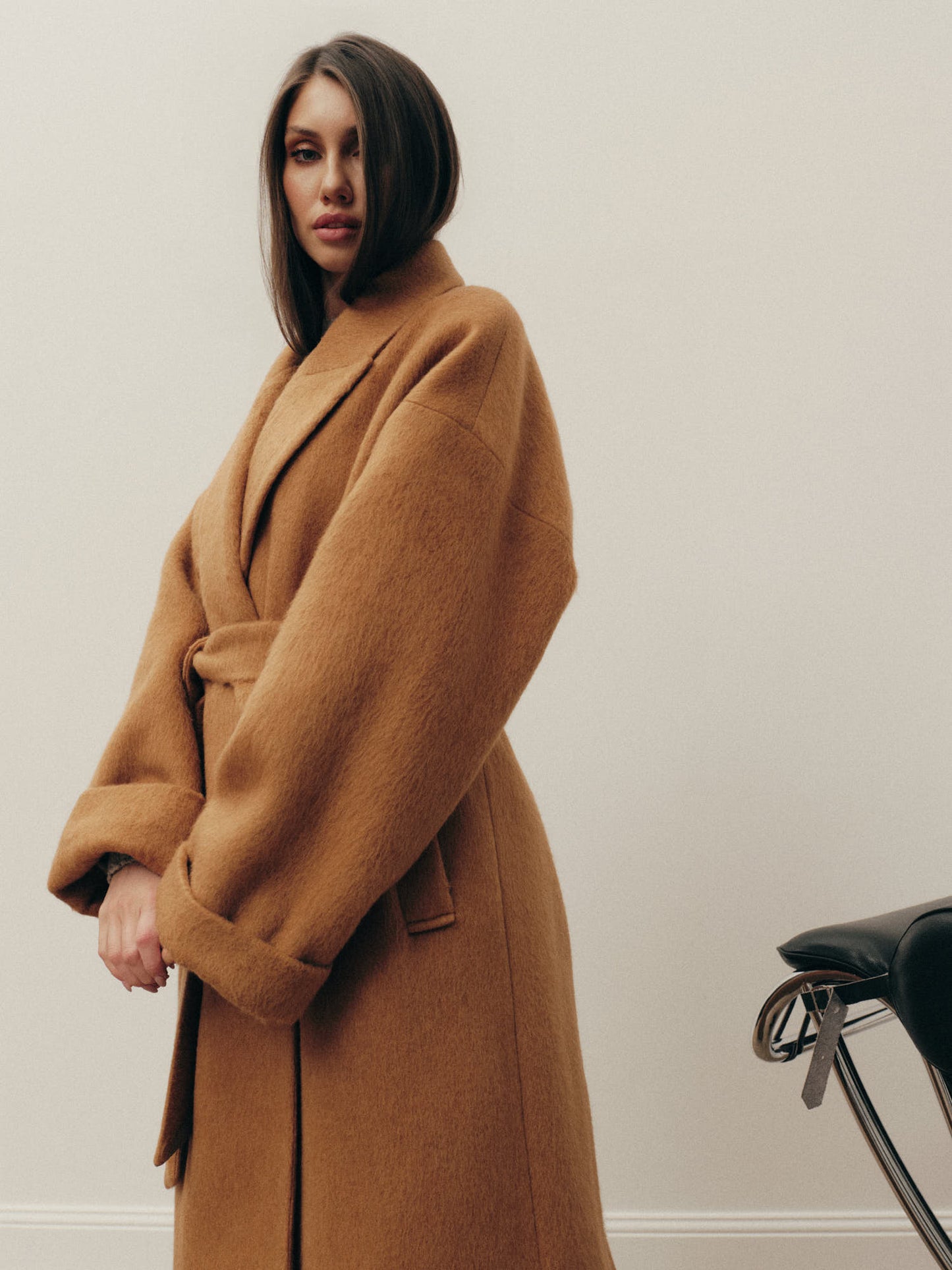 Siena winter belted coat in wool mohair blend
