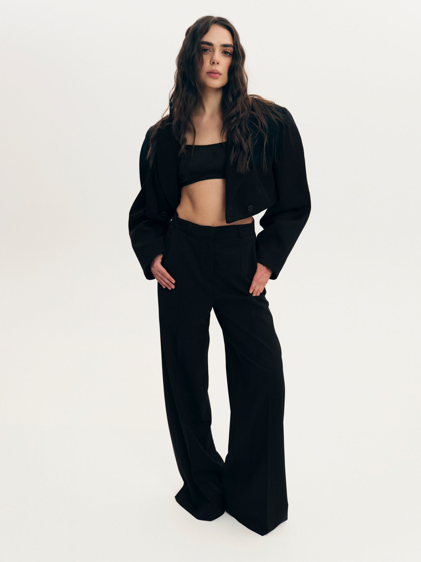 Kerry wool unlined crop jacket with curved sleeves