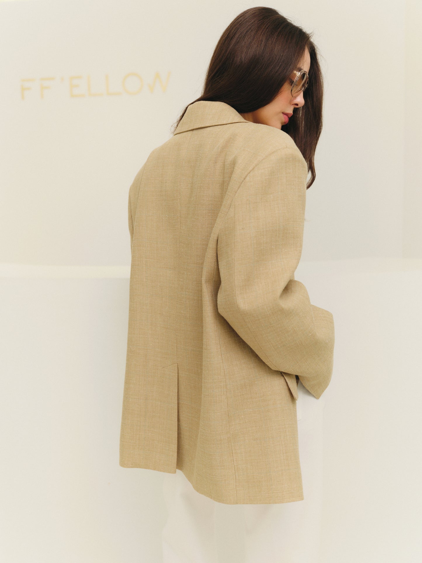 Ava relaxed fit linen silk blazer with accent sleeve