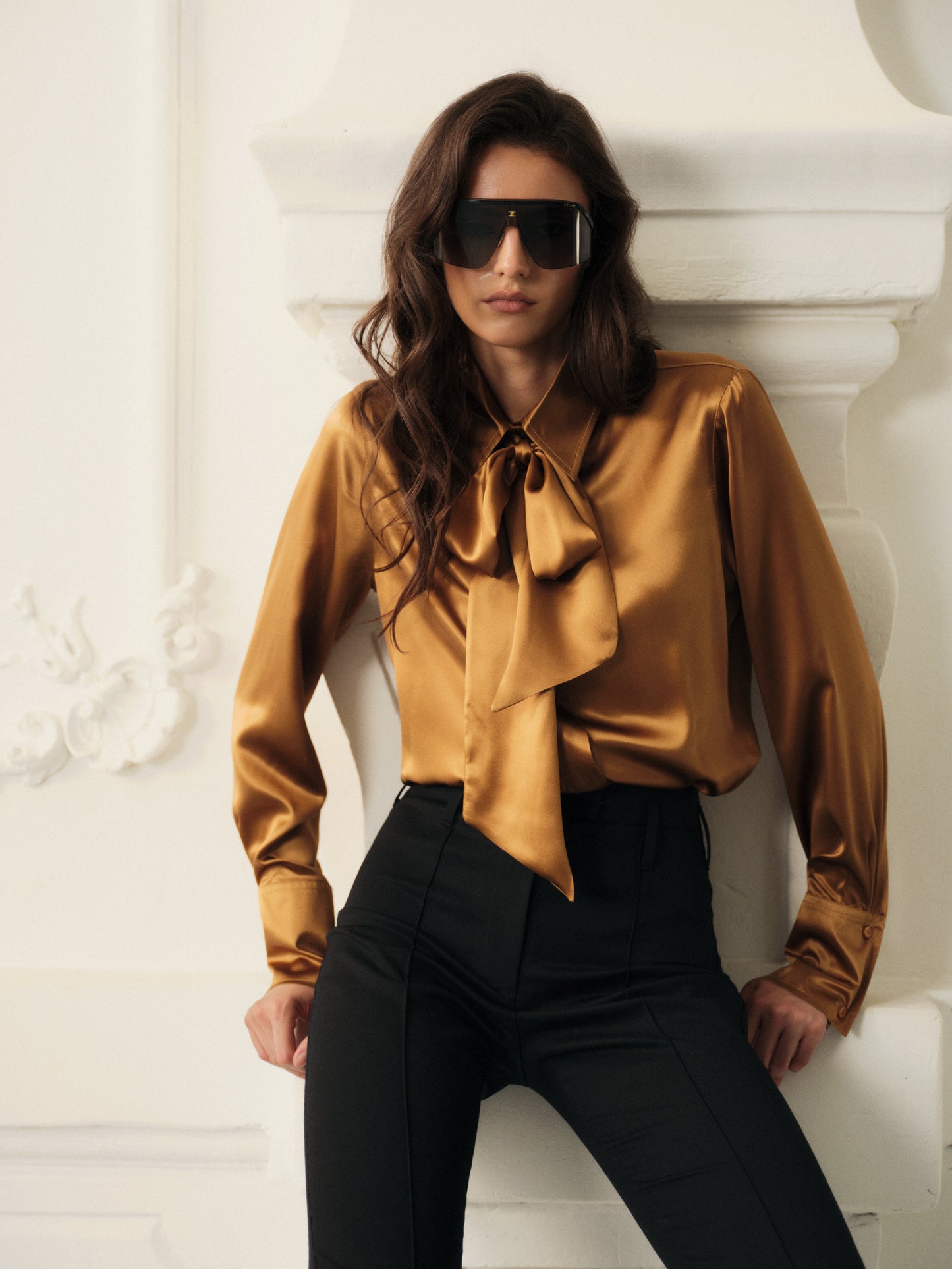 Statement bow silk shirt