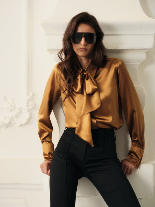 Statement bow silk shirt