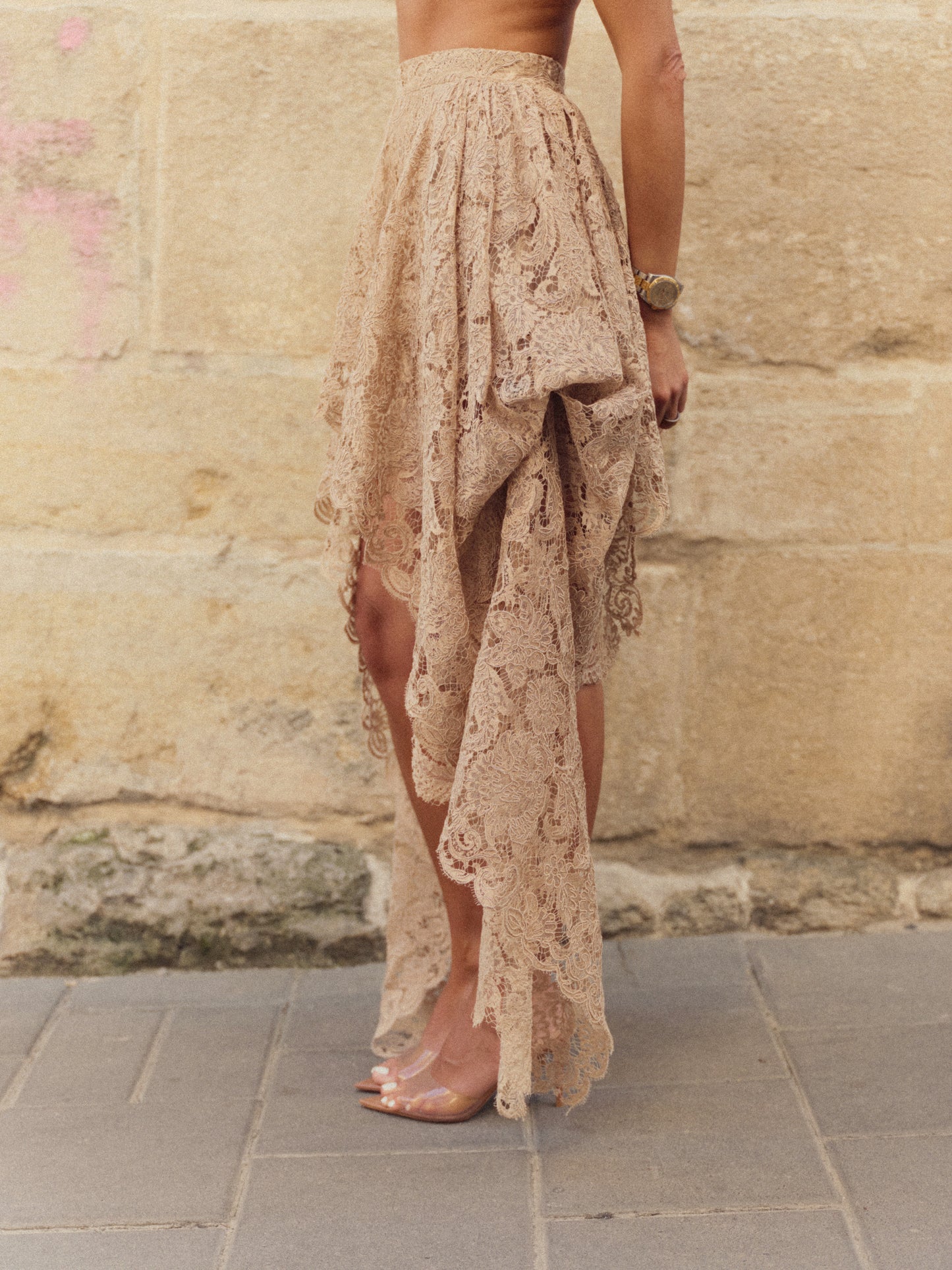 Asymmetric lace skirt