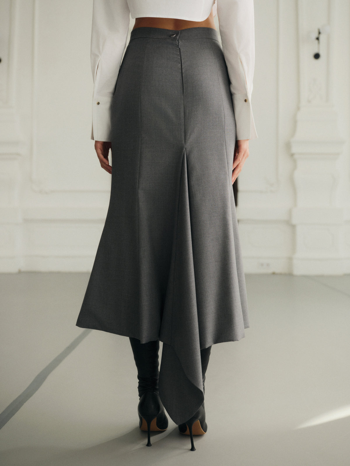 Megan asymmetric fine wool midi skirt