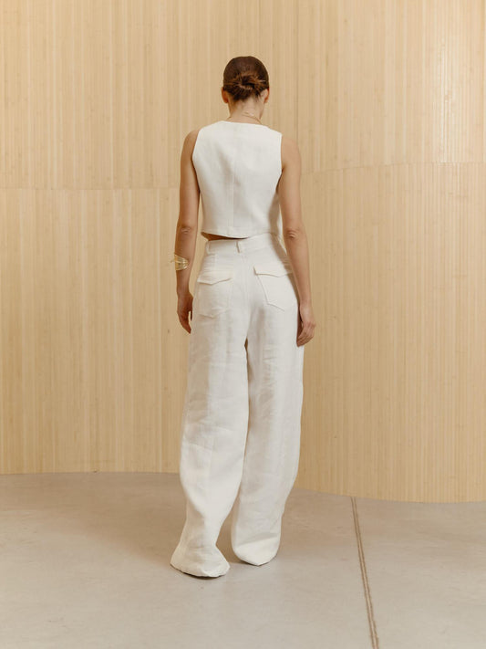 Wide leg cotton linen blend palazzo pants